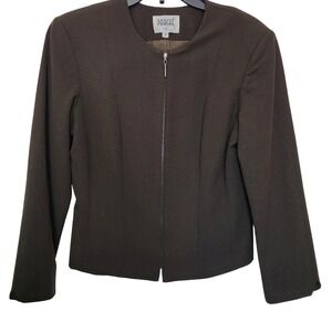 Parche Paris Womens Brown Zip Front Collarless Textured Blazer Jacket Size 8